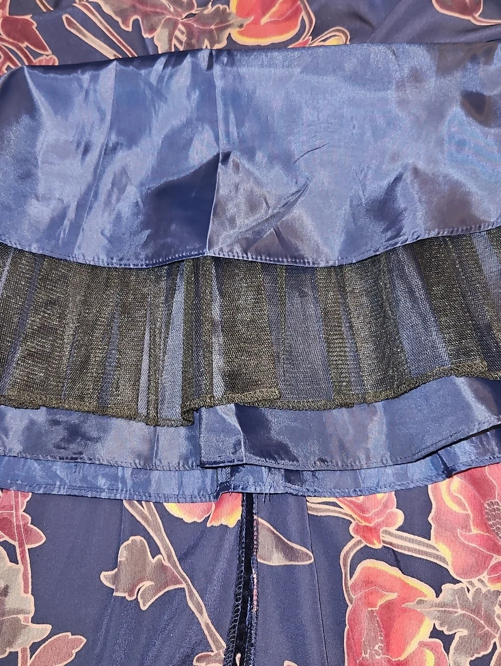 Rare Editions Navy Velvet Dress with Pink Floral Accents Size 8
